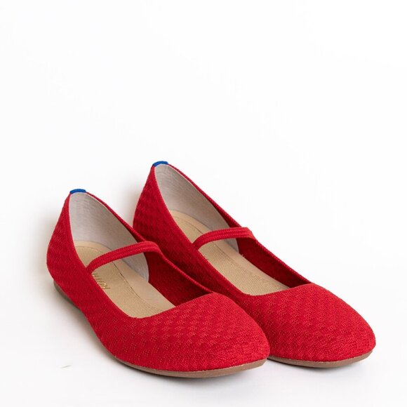 Rothys The Max Square Mary Jane Ballet Flats Red Crisp Basketweave - Picture 4 of 16